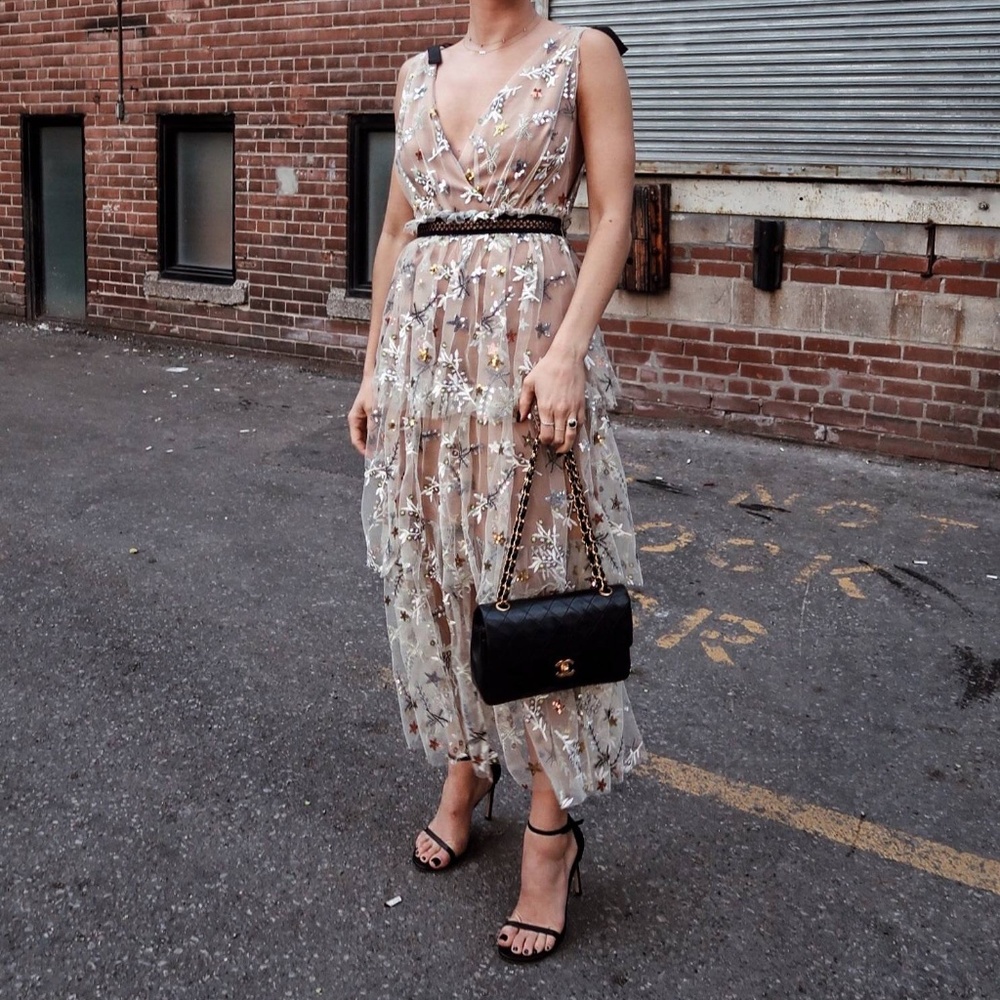 SELF-PORTRAIT Star-Mesh Tiered Cocktail Dress US4